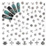 3D Chrome Cross Silver Metal Nail Charms Vintage