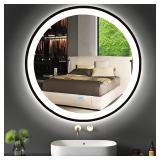 20 Inch Black Bathroom Round LED Mirror with