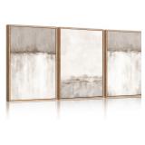 KAIRNE Large Neutral Gray Tan Framed Canvas Wall