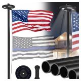 25FT Black Flag Pole Kit with Solar Light in