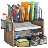 4 Tier Mesh Desk Organizer  Wooden Desk File
