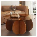 Modern Round Coffee Table with Solid Wood Legs
