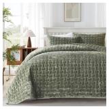 Grassix Velvet Quilt King Size   Luxe Olive Green