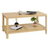 Rattan Coffee Table for Living Room 2 Tier Wooden