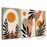3 Pcs Mid Century Modern Boho Sun Canvas Wall Art