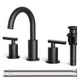 FORIOUS Matte Black Bathroom Faucet 3 Hole  8
