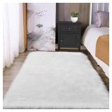 Latepis White Faux Fur Rug 3x5  Faux Sheepskin