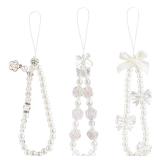3 Pcs Pearl Beaded Phone Charm Lanyard Strap