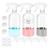 3 PACK 16 OZ Glass Spray Bottles with Upgraded