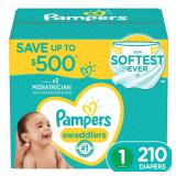 Pampers Swaddlers Diapers  Size 1  210 Count