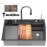 33inch Waterfall Kitchen Sink Metal Black  Feibus