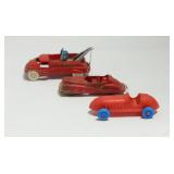 3 Red Wheeled Vehicles Plastic