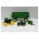 John Deere Metal Tractors and Wagons (4 pcs)