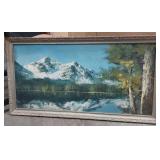 Mountain Lake Scene Oil on Canvas