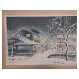 Oriental Watercolor Print Winter Scene