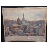 Watercolor City Scene w Church