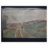 Train Traveling  Through Village
