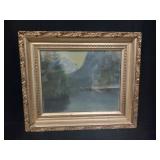 Pastel Mountain Scene w Gilded Frame