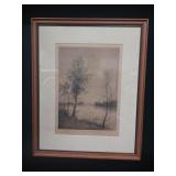1890 Lithograph Of Tree By River