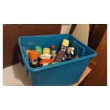 Blue Tote w Lid and Cleaning Supplies