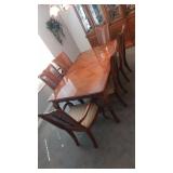 6 Place Dinning Room Table w Patterned Inlaid Wood