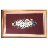 Floral Embroidery Art Gilded Frame Approx 42 x 26 Floral Embroidery Art Gilded Frame Approx 42 x 26