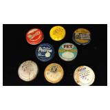 (8) Advertising Lids Pet, Nucoa, Postum, Kraft... (8) Advertising Lids Pet, Nucoa, Postum, Kraft...