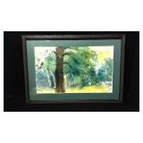 Framed Watercolor Forrest Painting by S Whitier 85 Framed Watercolor Forrest Painting by S Whitier 85