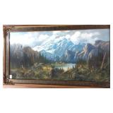Mountain Lake Scene in Antique Frame Signed Frisch Mountain Lake Scene in Antique Frame Signed Frisch