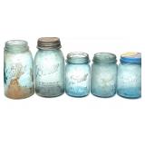 5 Various Blue Ball Mason Jars 5 Various Blue Ball Mason Jars