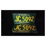 Matching Pair of 1963 Illinois License Plates Matching Pair of 1963 Illinois License Plates