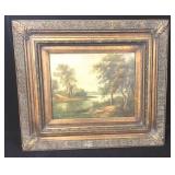 River Scene Oil on Board Painting Signed River Scene Oil on Board Painting Signed