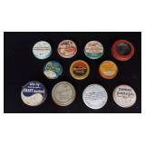 (10) Tin Lids from 2 3/8' - 2 7/8' St Louis Coffee (10) Tin Lids from 2 3/8' - 2 7/8' St Louis Coffee