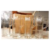 4 Bud King of Beers Stein Glasses 9' Tall 4 Bud King of Beers Stein Glasses 9' Tall