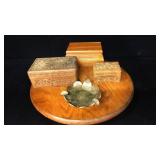 3 Wooden Boxes and a coin ash tray 3 Wooden Boxes and a coin ash tray