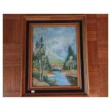 Mountain Stream Scene Oil on Board Painting Mountain Stream Scene Oil on Board Painting