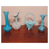 Lot of 4 Blue Art Glass Pieces Including Fenton Lot of 4 Blue Art Glass Pieces Including Fenton
