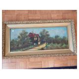 Reverse Painted Cottage w/ Gilded Frame Reverse Painted Cottage w/ Gilded Frame