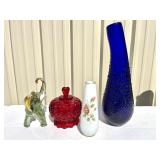 Decorative Glass Vases, Elephant, Covered Red Bowl Decorative Glass Vases, Elephant, Covered Red Bowl