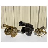 Decorative Cannons, 2 Brass 1 Wooden Decorative Cannons, 2 Brass 1 Wooden