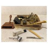 Mixed Lot Brass Figures, Shaving Blade England