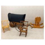 Covered Wagon Lamp, Rocking Chairs, Cow