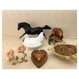 Turtle Planter, Porcelain Roses, Rooster Bowl