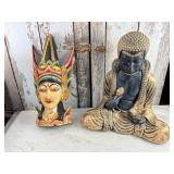 Wooden Balinese Mask Sita, Chalkware Buddha
