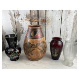 Decorative Vases, 3 Glass, One Pottery