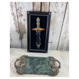Decorative Steel Sword, Silverplate/Marble Server