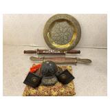 (2) Old Carving Sets, Replica Iron Warrior Helmet
