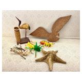 Wood Eagle, Starfish, Weaved Crane Letter Holder