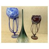 (3) Art Glass Pieces, 2 Marked Poland