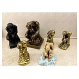 (6) Thinking Man Figures Metal, Ceramic, Chalkware